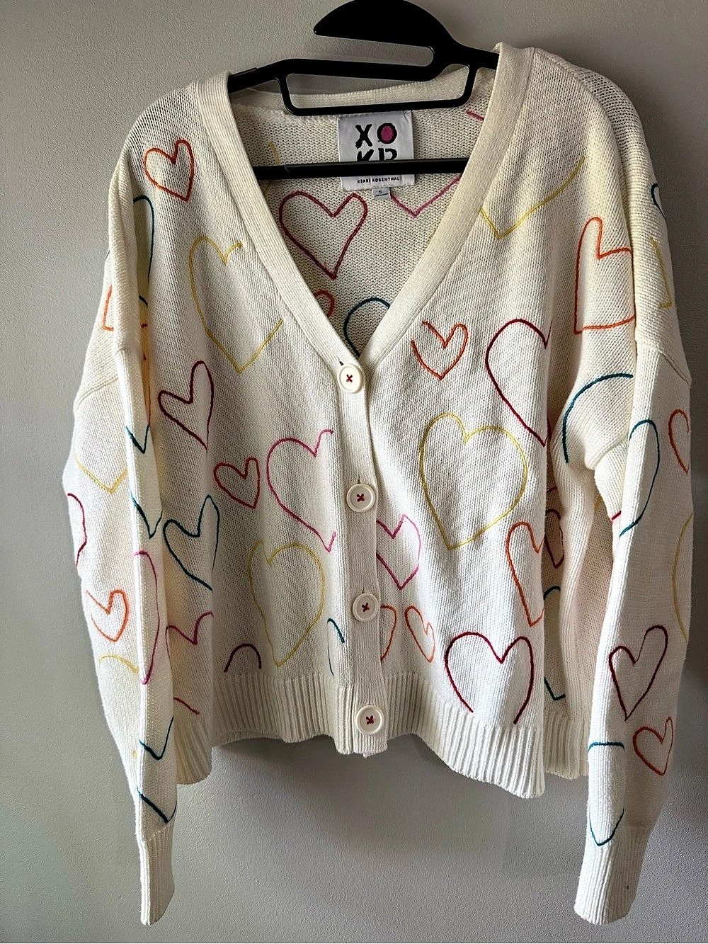 XOXO by Kerri Rosenthal Heart Cardigan Cream Size Small Like New